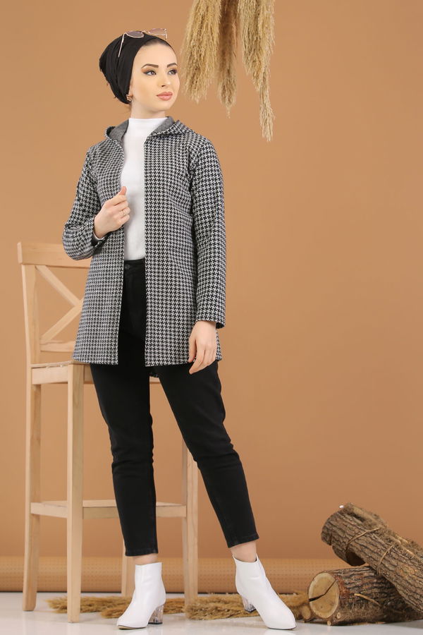 Kapşonlu Ceket Bordo  Gri - 8254 GRİ