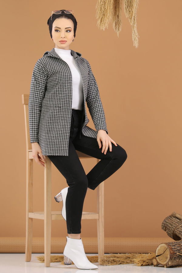 Kapşonlu Ceket Bordo  Gri - 8254 GRİ