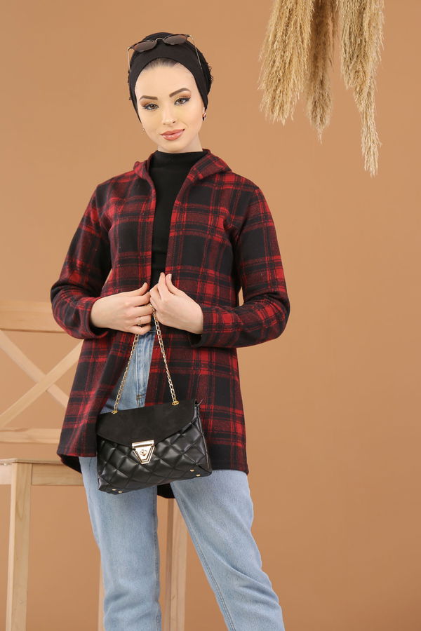 Kapşonlu Ceket Haki  Bordo - 8256 BORDO
