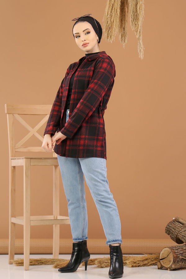 Kapşonlu Ceket Haki  Bordo - 8256 BORDO