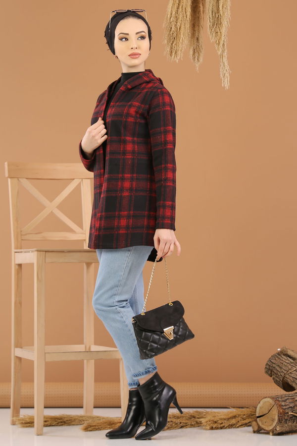 Kapşonlu Ceket Haki  Bordo - 8256 BORDO