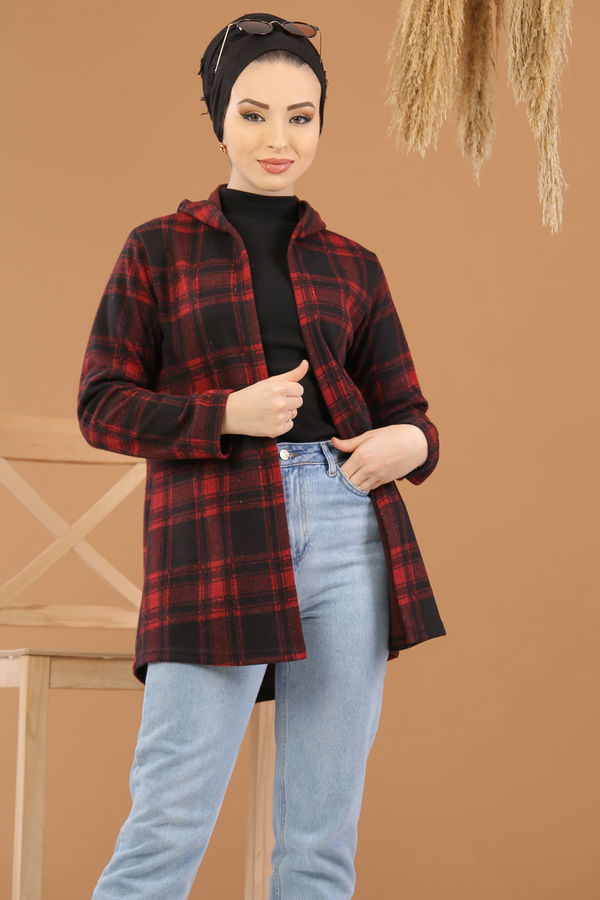Kapşonlu Ceket Haki  Bordo - 8256 BORDO