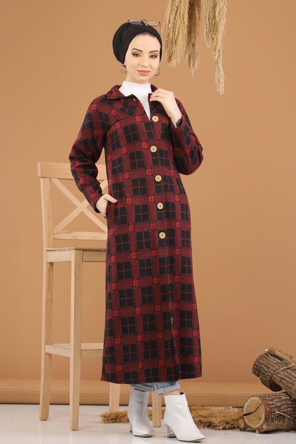 Dügmeli Hırka Haki  Bordo - 5237