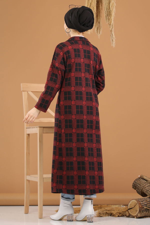 Dügmeli Hırka Haki  Bordo - 5237