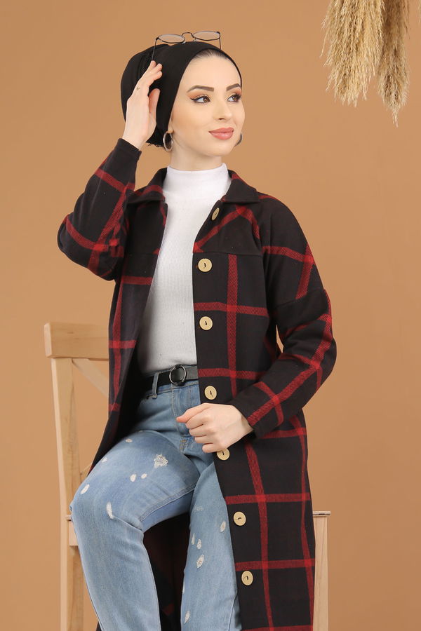 Dügmeli Hırka Haki  Bordo - 5238