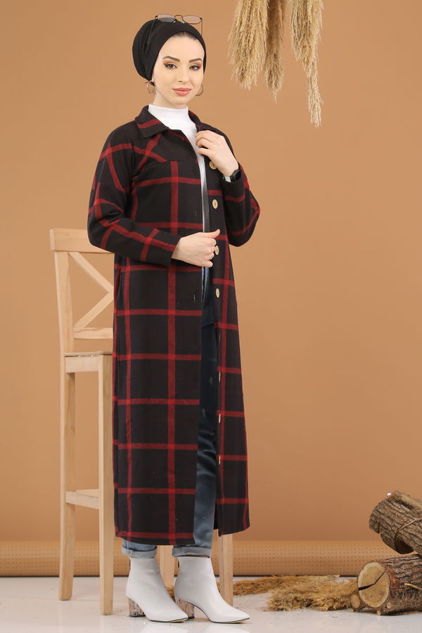 Dügmeli Hırka Haki  Bordo - 5238