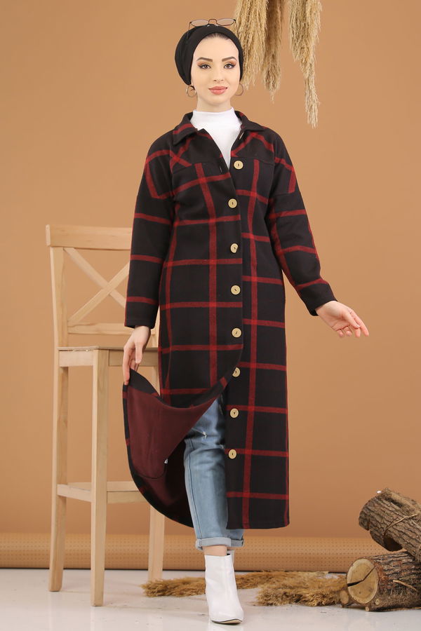 Dügmeli Hırka Haki  Bordo - 5238