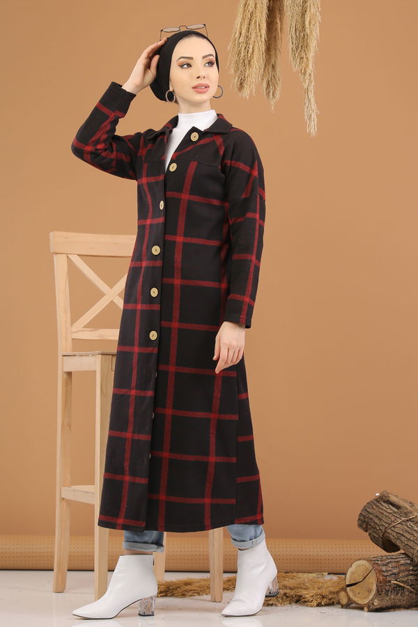 Dügmeli Hırka Haki  Bordo - 5238