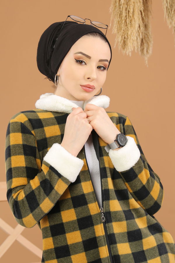 Ekose Polar Hırka Haki  Sarı - 7927