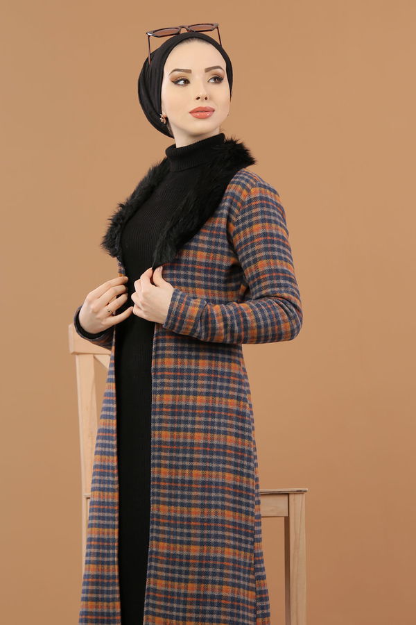 Kürk Detay Kap İndigo - 8263 Mavi - 8263 MAVİ