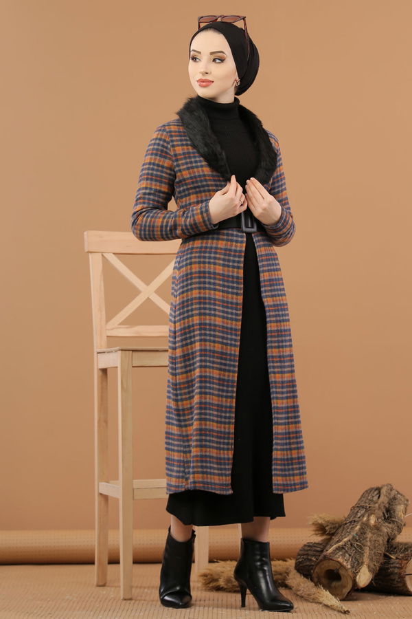 Kürk Detay Kap İndigo - 8263 Mavi - 8263 MAVİ