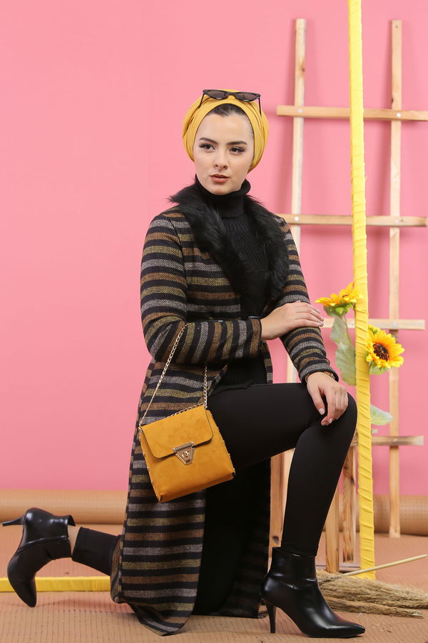 Kürk Detay Kap Hardal - 8268 Sarı - 8268