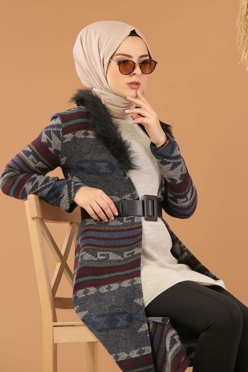 Kürk Detay Kap İndigo - 8271 Mavi - 8271 MAVİ