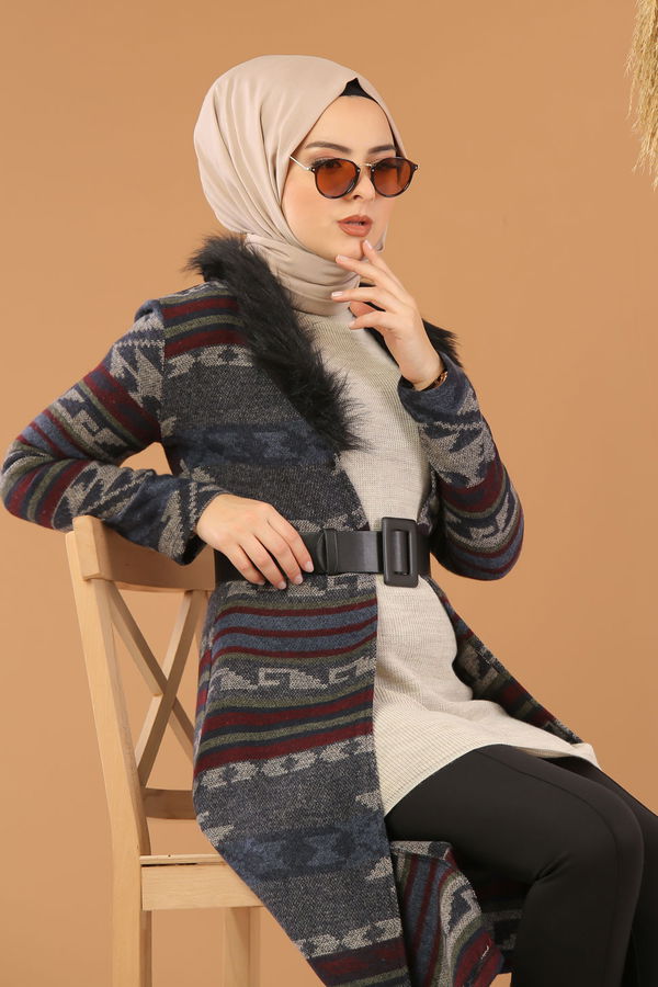 Kürk Detay Kap İndigo - 8271 Mavi - 8271 MAVİ