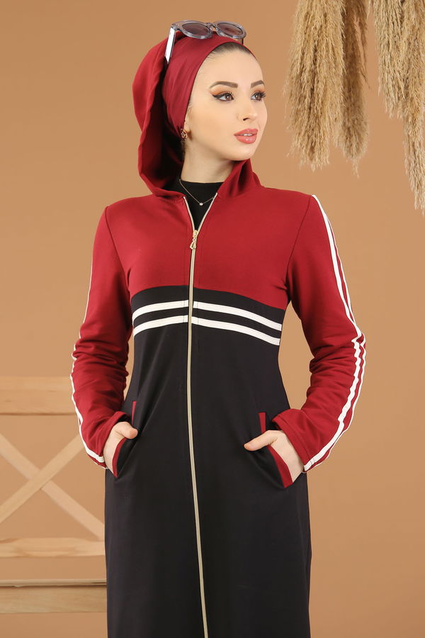 Fermuarlı Hırka Laci Bordo Siyah - 5181 SİYAH