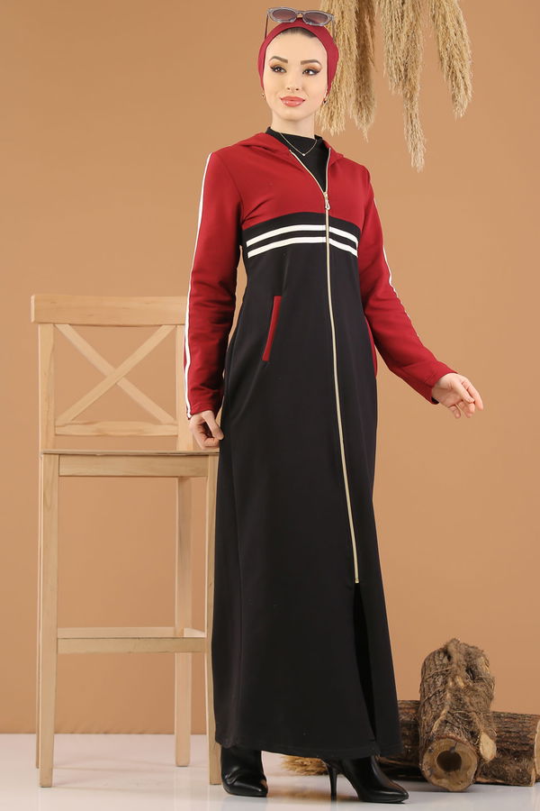 Fermuarlı Hırka Laci Bordo Siyah - 5181 SİYAH