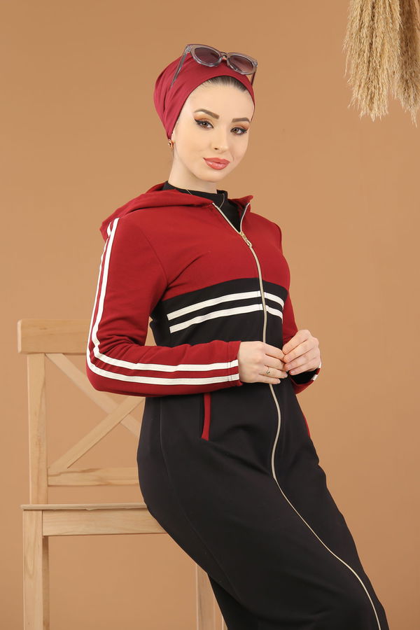 Fermuarlı Hırka Laci Bordo Siyah - 5181 SİYAH
