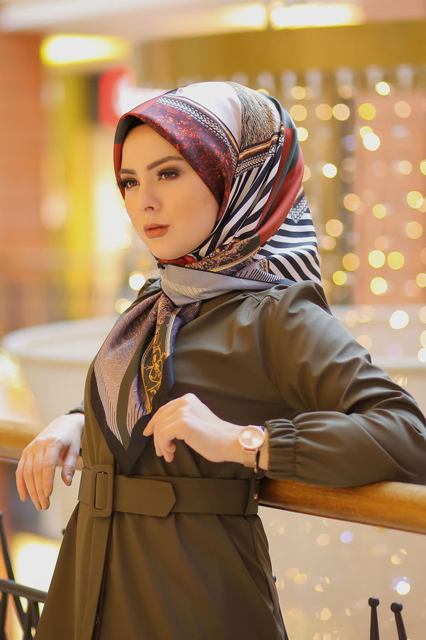 Desenli Şal Siyah Haki - 8277