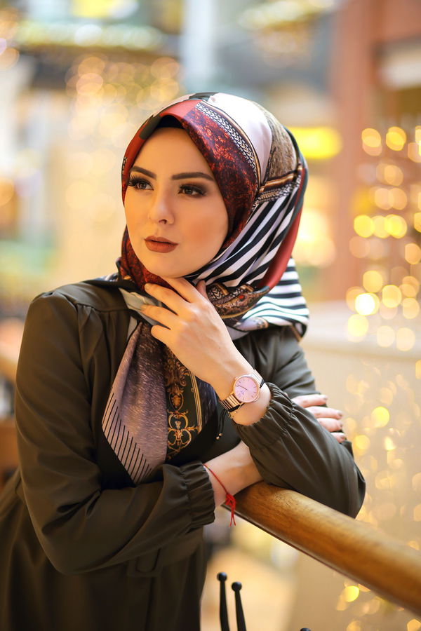 Desenli Şal Siyah Haki - 8277