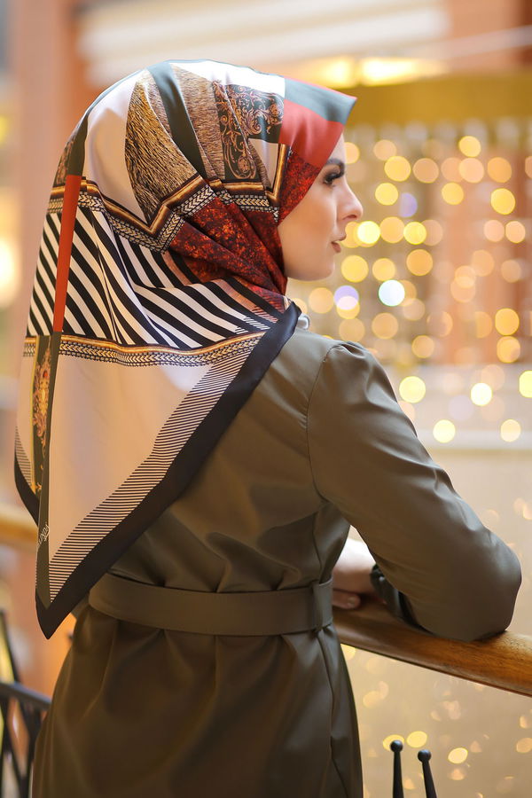 Desenli Şal Siyah Haki - 8277