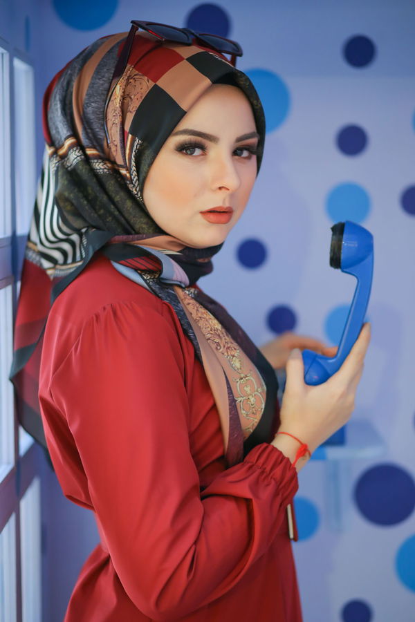 Desenli Şal Siyah Mürdüm - 8277