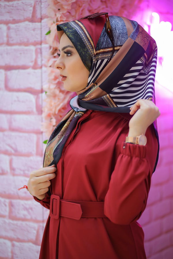 Desenli Şal Siyah Mürdüm - 8277