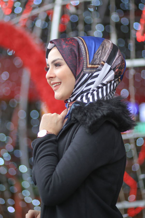 Desenli Şal Siyah Mavi - 8277