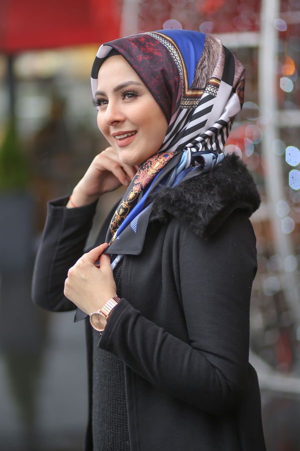 Desenli Şal Siyah Mavi - 8277
