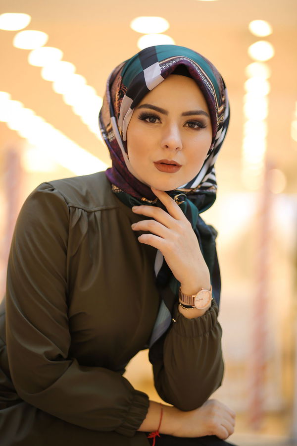Desenli Şal Siyah Yeşil - 8277 YEŞİL