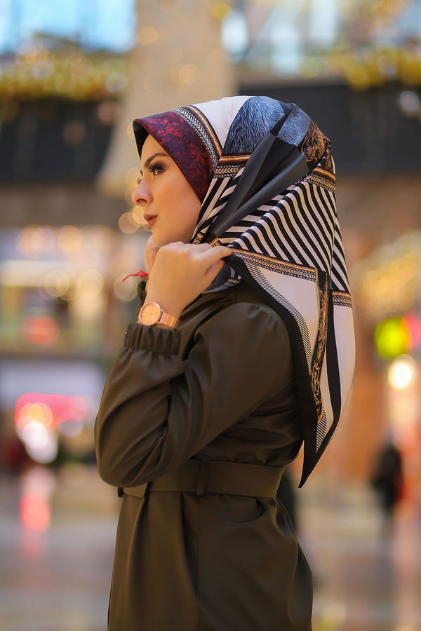 Desenli Şal Siyah Antrasit - 8277