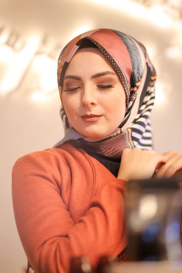 Desenli Şal Siyah Pembe - 8277 PEMBE
