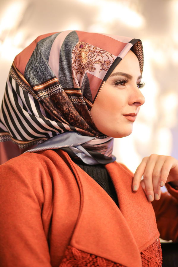 Desenli Şal Siyah Pembe - 8277 PEMBE