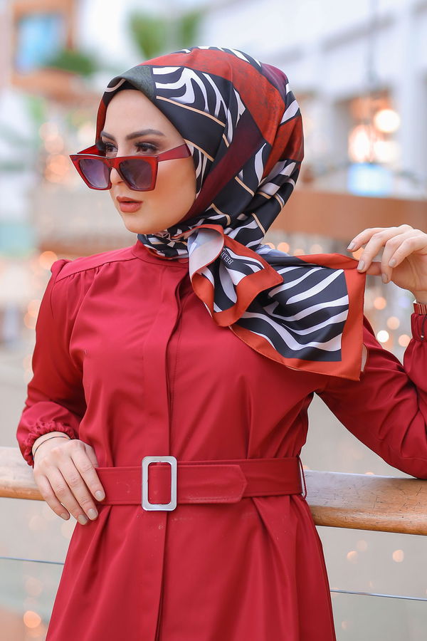 Desenli Şal Siyah  Kiremit - 8276