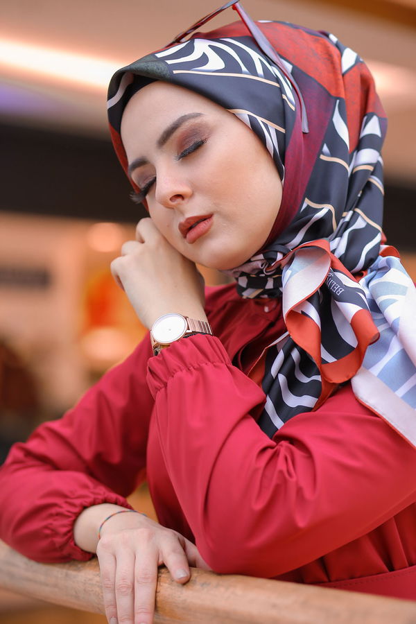 Desenli Şal Siyah  Kiremit - 8276