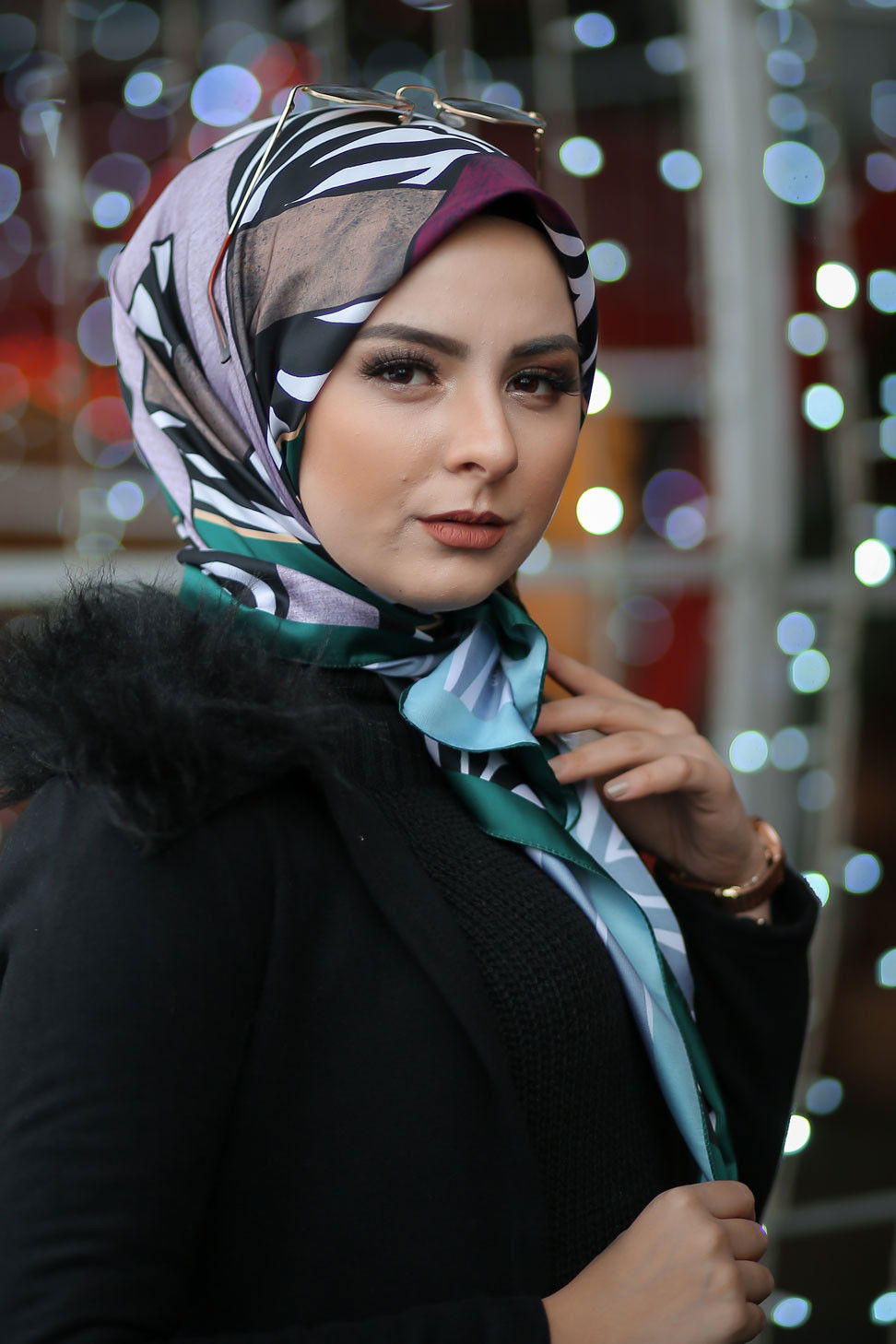 Desenli Şal Siyah  Yeşil - 8276 YEŞİL