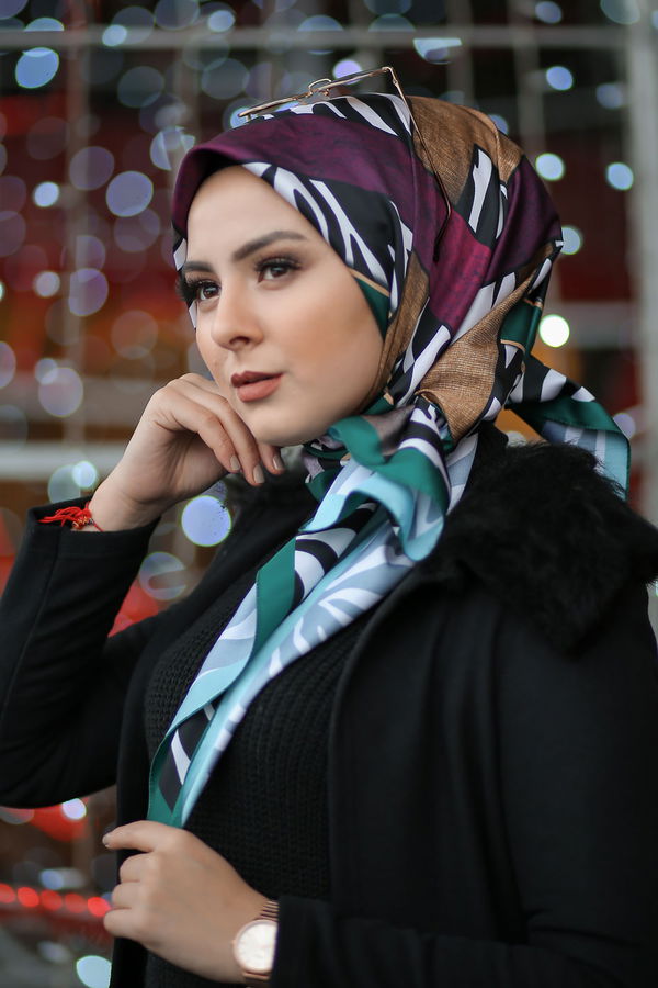 Desenli Şal Siyah  Yeşil - 8276 YEŞİL