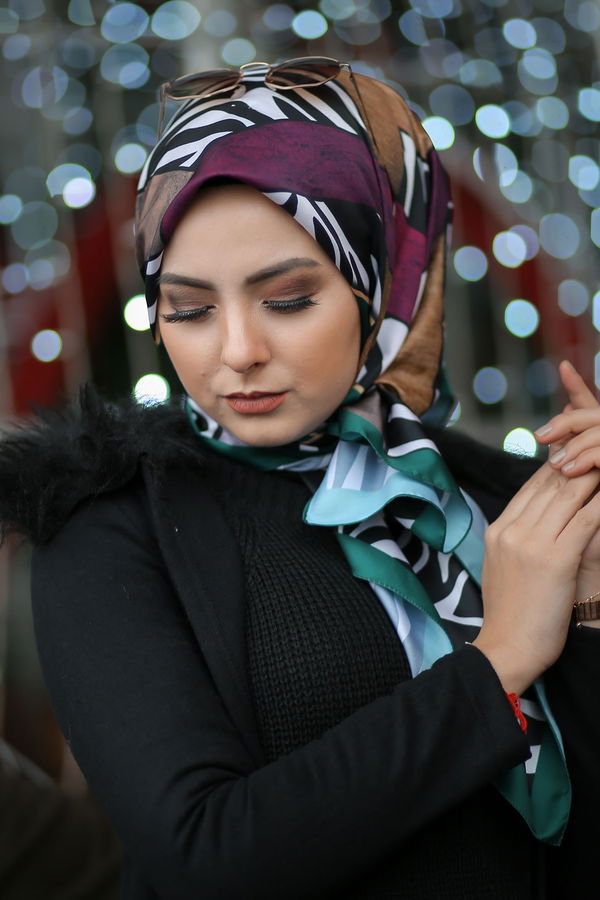 Desenli Şal Siyah  Yeşil - 8276 YEŞİL