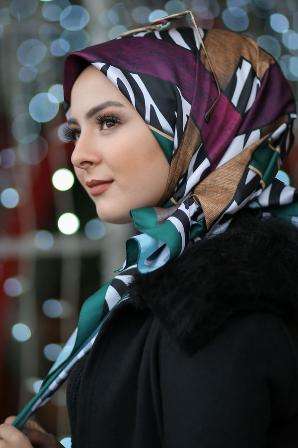 Desenli Şal Siyah  Yeşil - 8276 YEŞİL