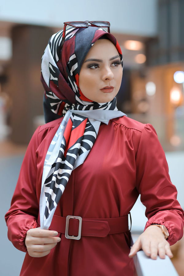 Desenli Şal Siyah  Gri - 8276