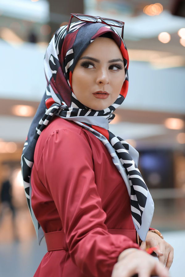 Desenli Şal Siyah  Gri - 8276