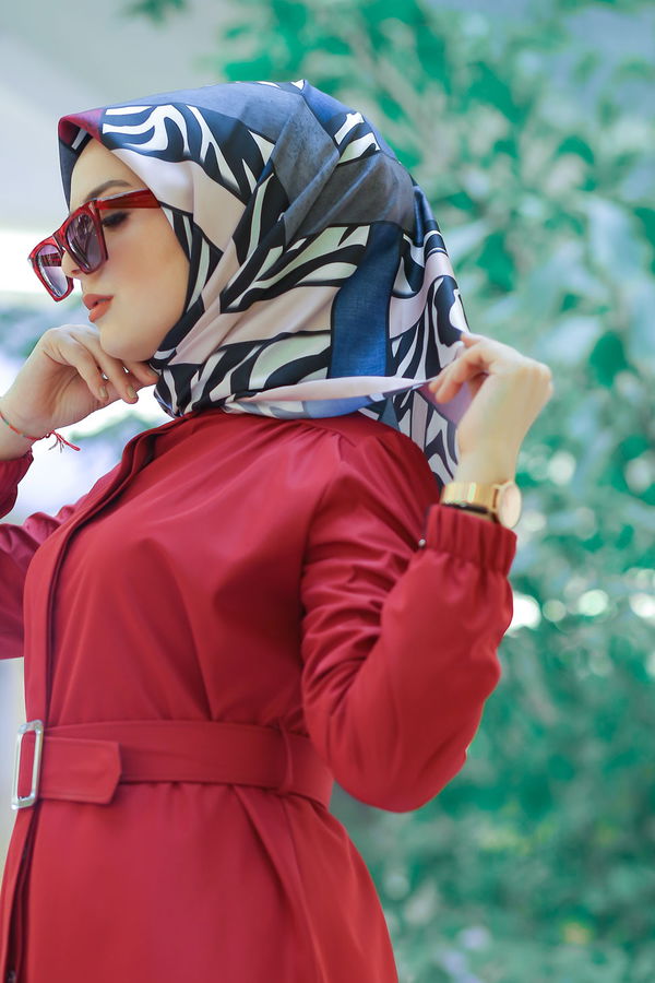 Desenli Şal Siyah  Pembe - 8276 PEMBE