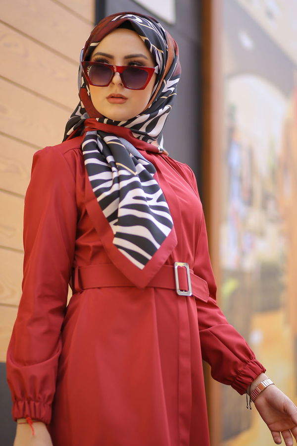 Desenli Şal Siyah  Bordo - 8276