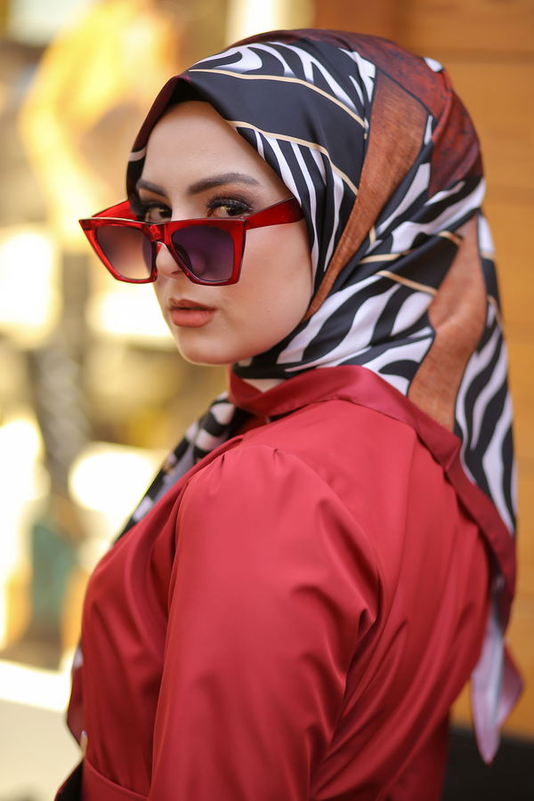 Desenli Şal Siyah  Bordo - 8276