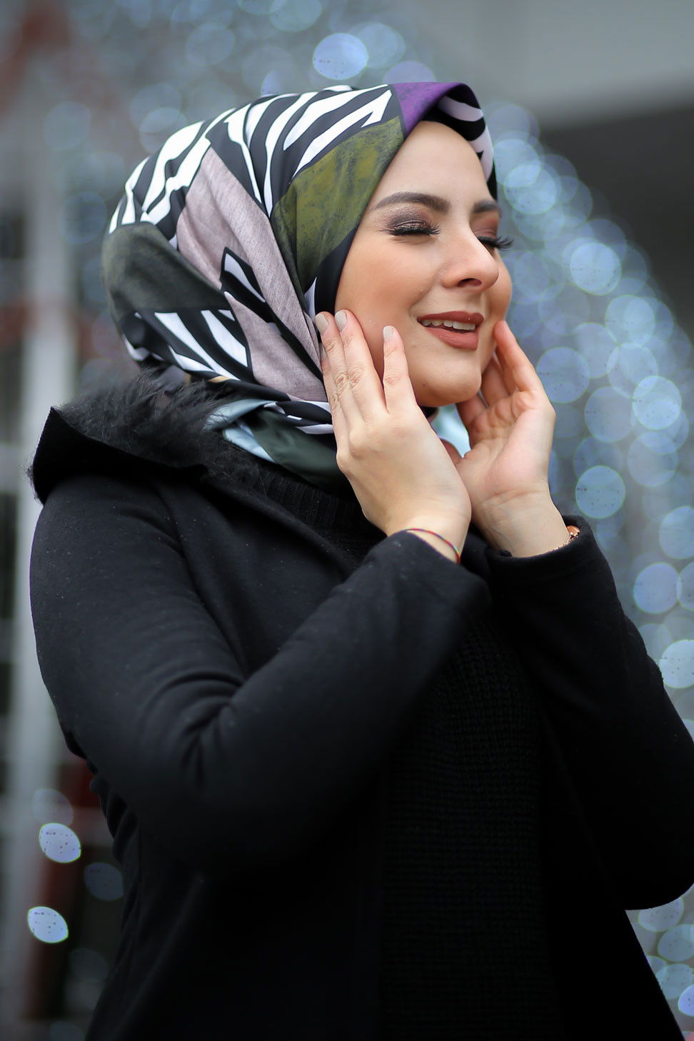 Desenli Şal Siyah  Haki - 8276 HAKİ