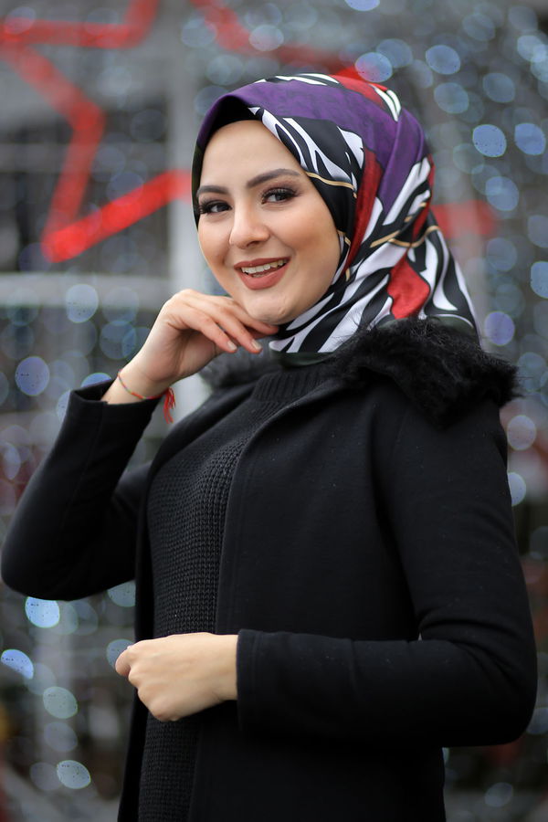 Desenli Şal Siyah  Haki - 8276 HAKİ