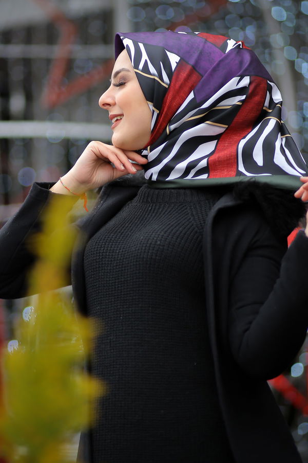 Desenli Şal Siyah  Haki - 8276 HAKİ