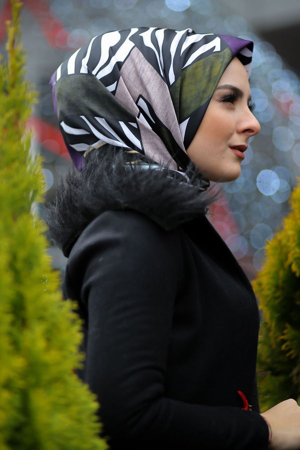 Desenli Şal Siyah  Haki - 8276 HAKİ