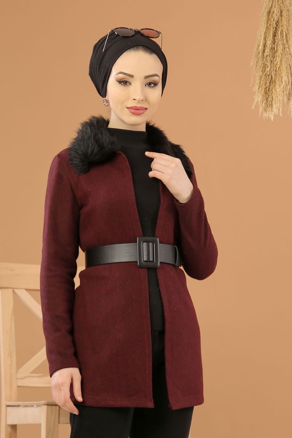 Kürk Detay Ceket  Bordo - 8280 Bordo - 8280