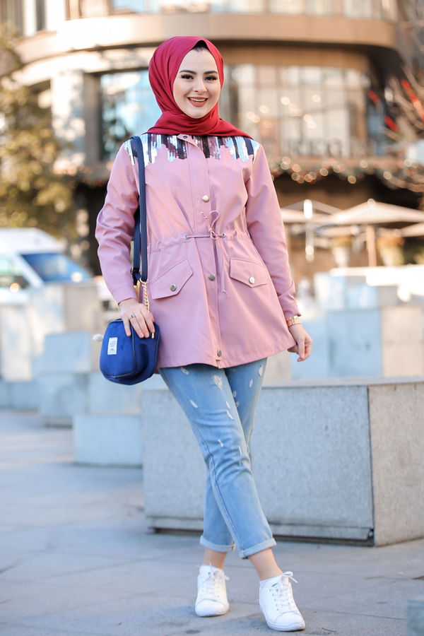 Pullu Trenç Mont Siyah  Pembe - 1301
