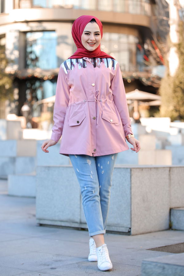 Pullu Trenç Mont Siyah  Pembe - 1301